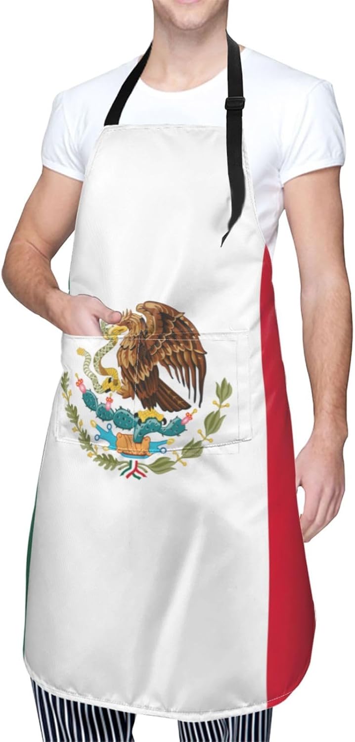 Flag of Mexico print Waterproof chef's apron with pocket apron for kitchen cooking baking barbecue and gardening