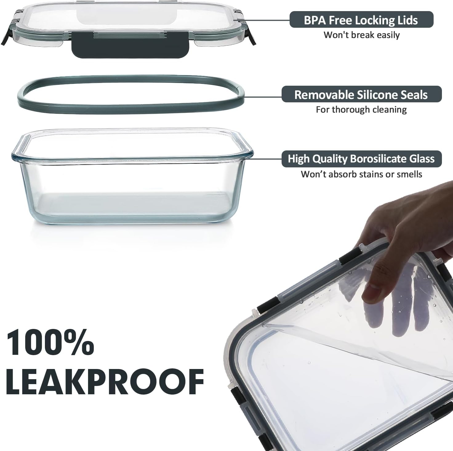 VERONES 30 Pieces Glass Meal Prep Containers Set, Stackable Glass Food