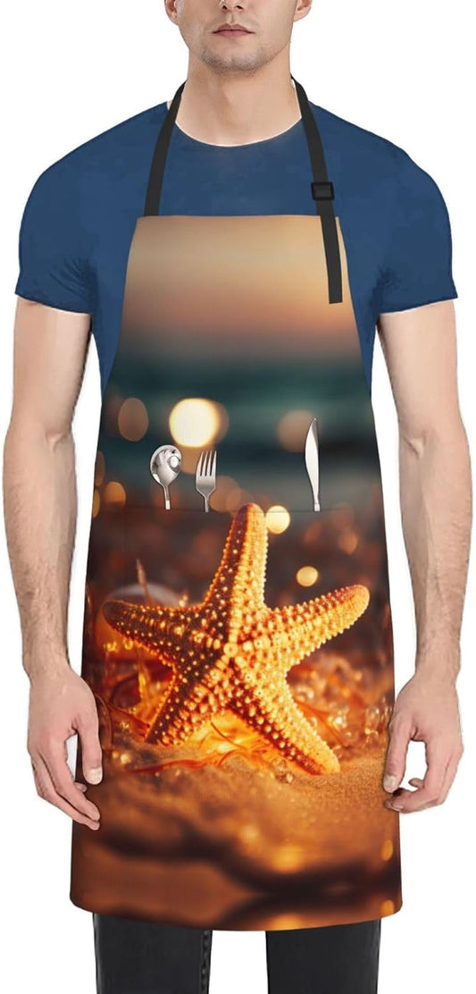 starfishj print Waterproof apron with pocket adjustable cooking apron for adult kitchen bibs to bake