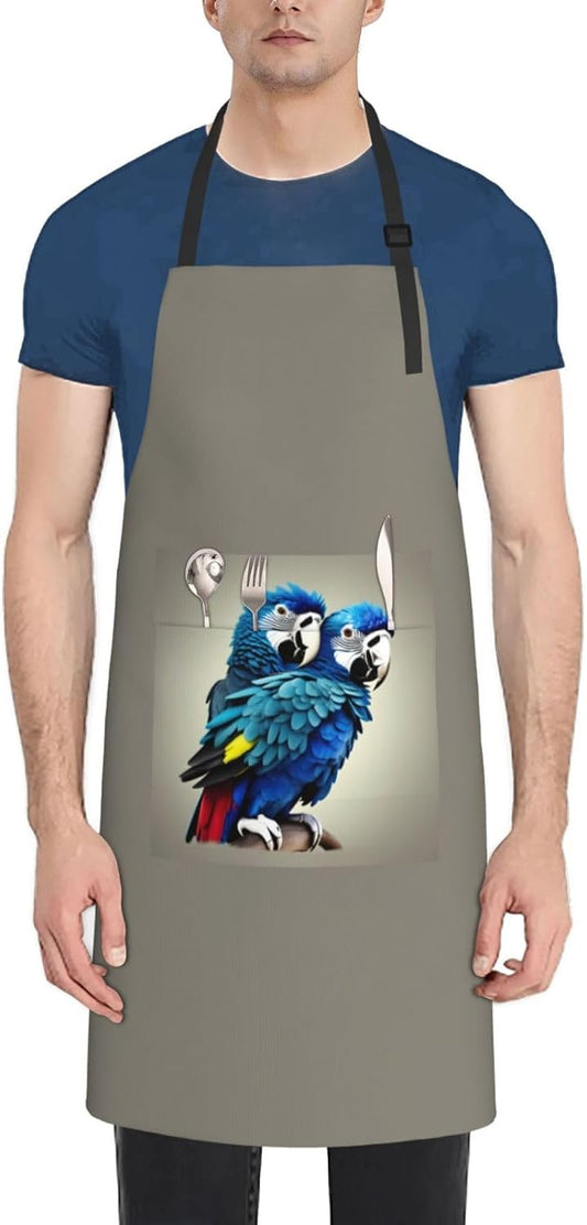 Blue Parrot Hugging print Waterproof chef's apron with pocket apron for kitchen cooking baking barbecue and gardening