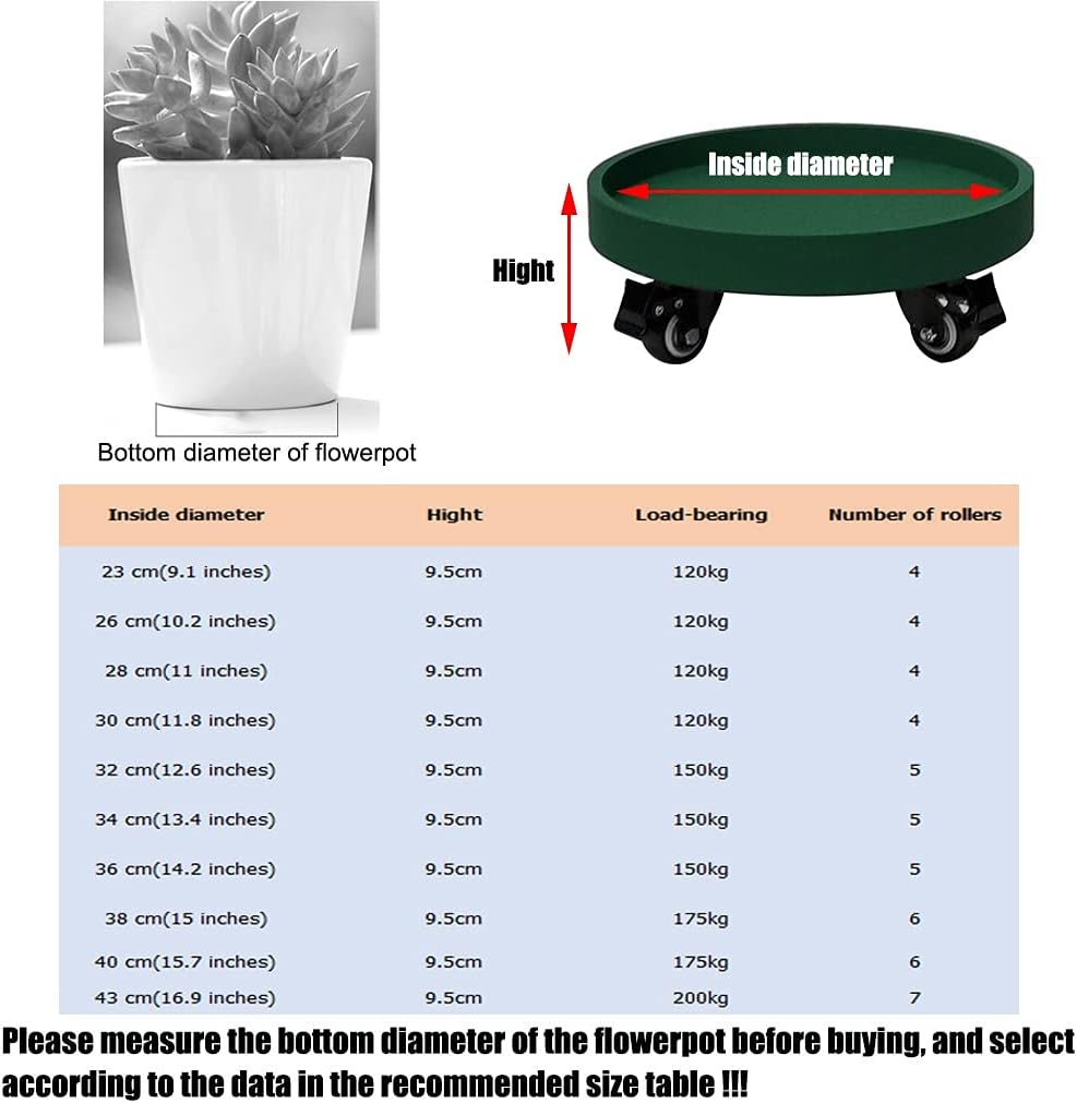 Plant Caddy Stand Modern Round Flower Pot Tray Base with Rollers Garden Thickened PP Resin Mobile Plant Stand Load-Bearing 120-200 kg (Color : Green Size : 40 cm) (Green 32 cm)