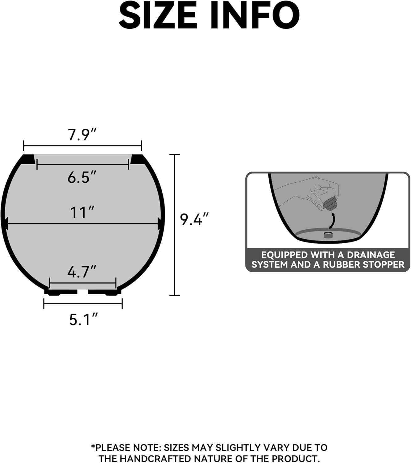 Kante Round Concrete Flower Pot, 11 Inch Dia (7.9" Opening) Sphere Sha