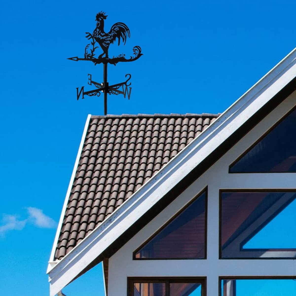 Metal Rooster Shape Weathervane, Roof Mount Weather Chicken Wind Vane Direction Indicator,Outdoor Scene Garden Chicken Weather Vane Ornament for for Shed Farmhouse Yard Patio Decor (Rooster)