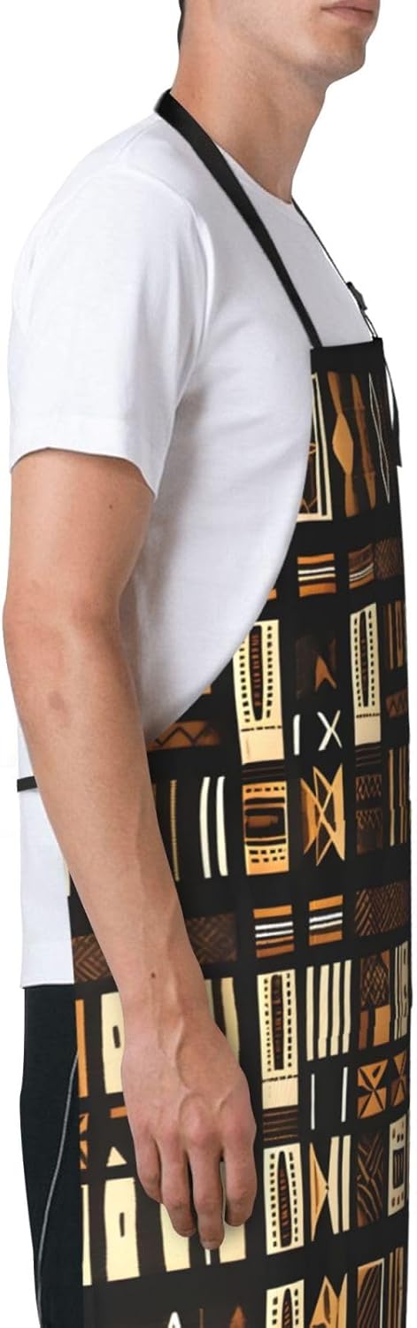 African Mud Cloth Tribal print Waterproof apron with pocket adjustable cooking apron for adult kitchen bibs to bake
