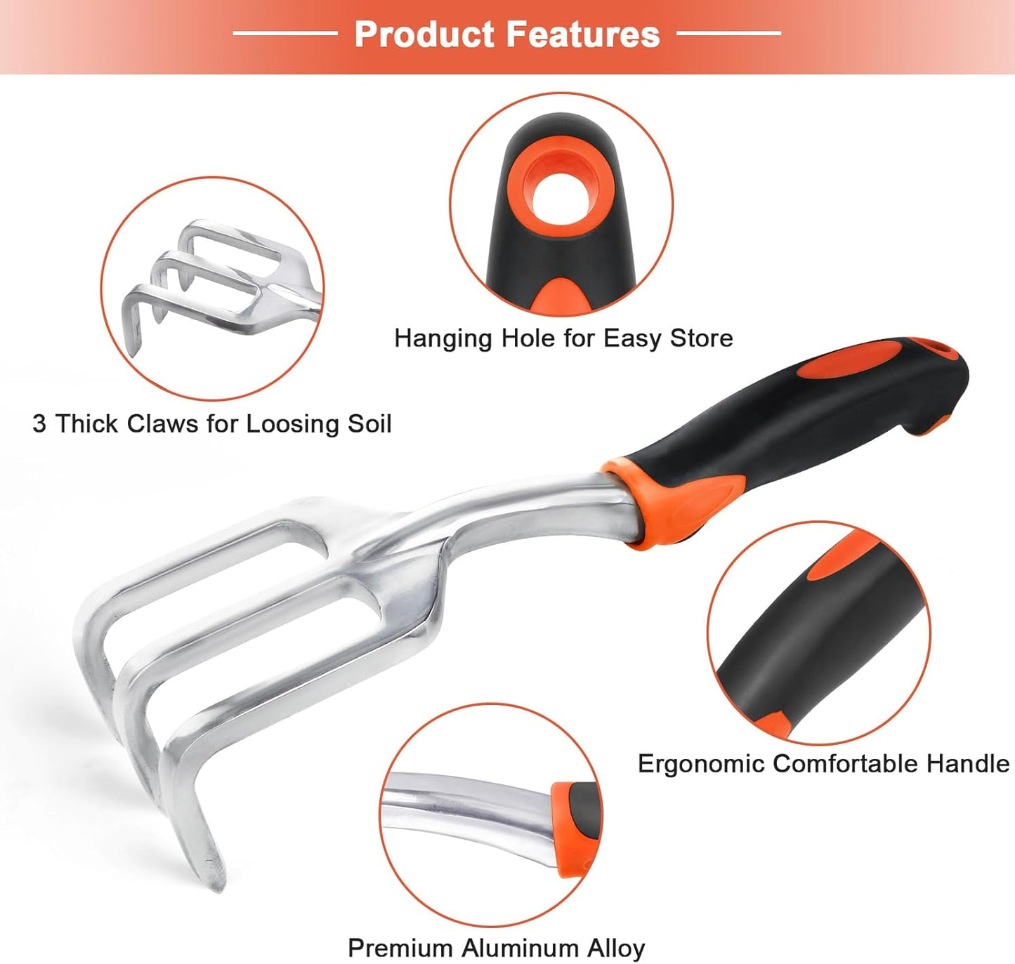 Hand Rake Garden Tool, Heavy Duty Hand Cultivators for Gardening, Smal