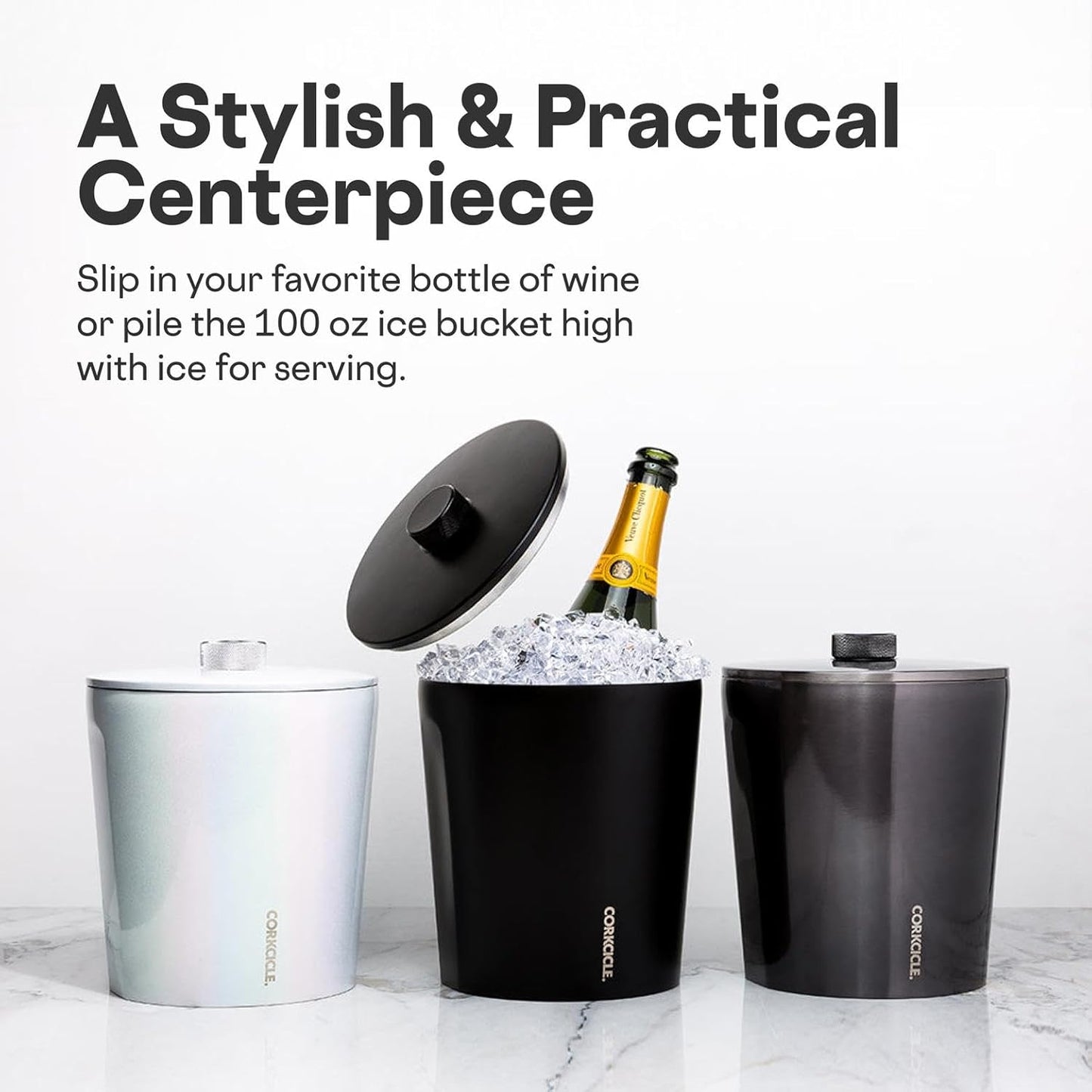 Corkcicle Insulated Ice Bucket with Lid - Stainless Steel - 100 oz - Garden Party Cream