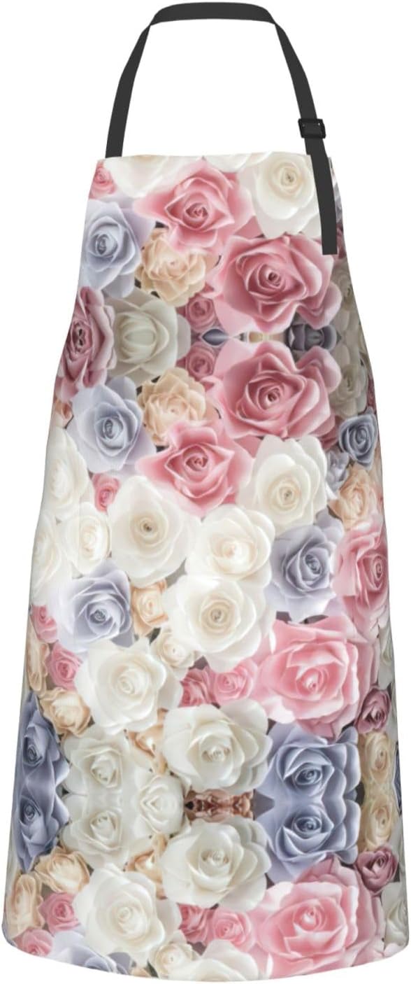 Rose Flower Floral Print Laundry apron 28x33 In Waterproof Kitchen Apron with Pockets for Cooking Baking
