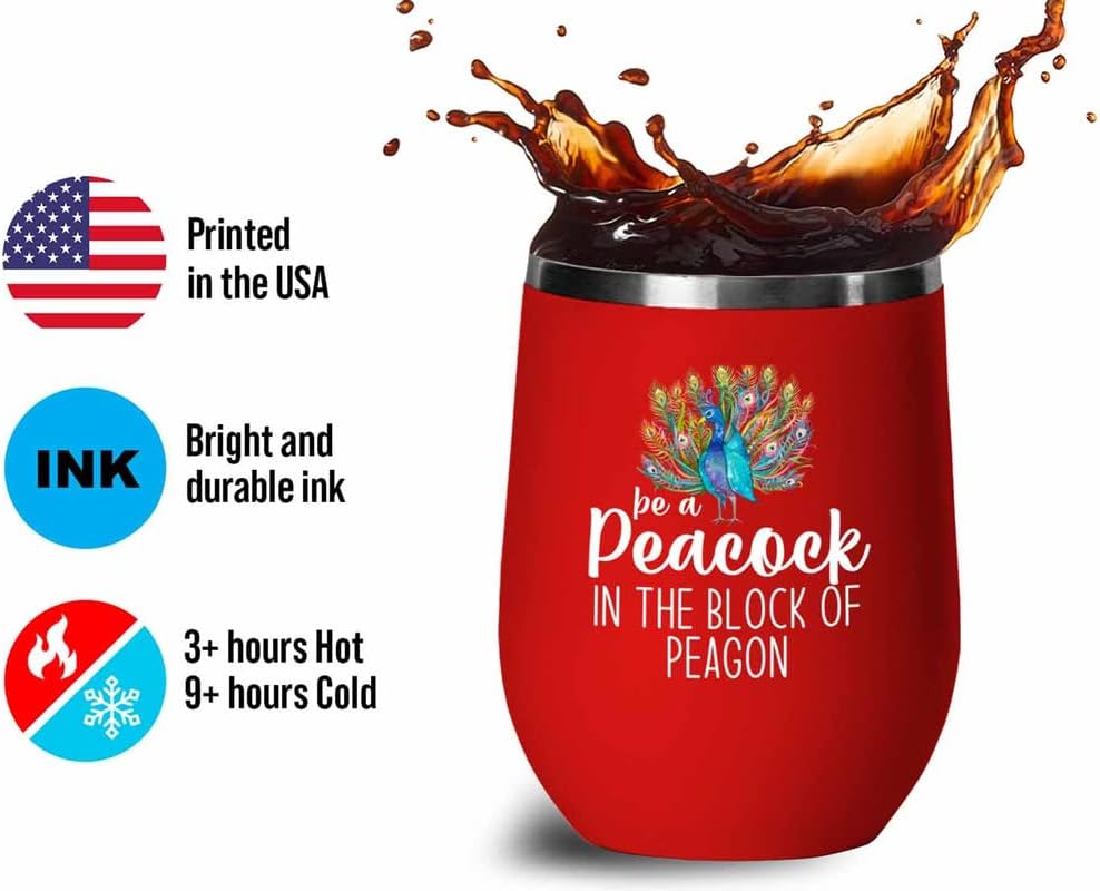 Bird Lover Red Edition Wine Tumbler 12oz - Peacock block pgeons - Humm
