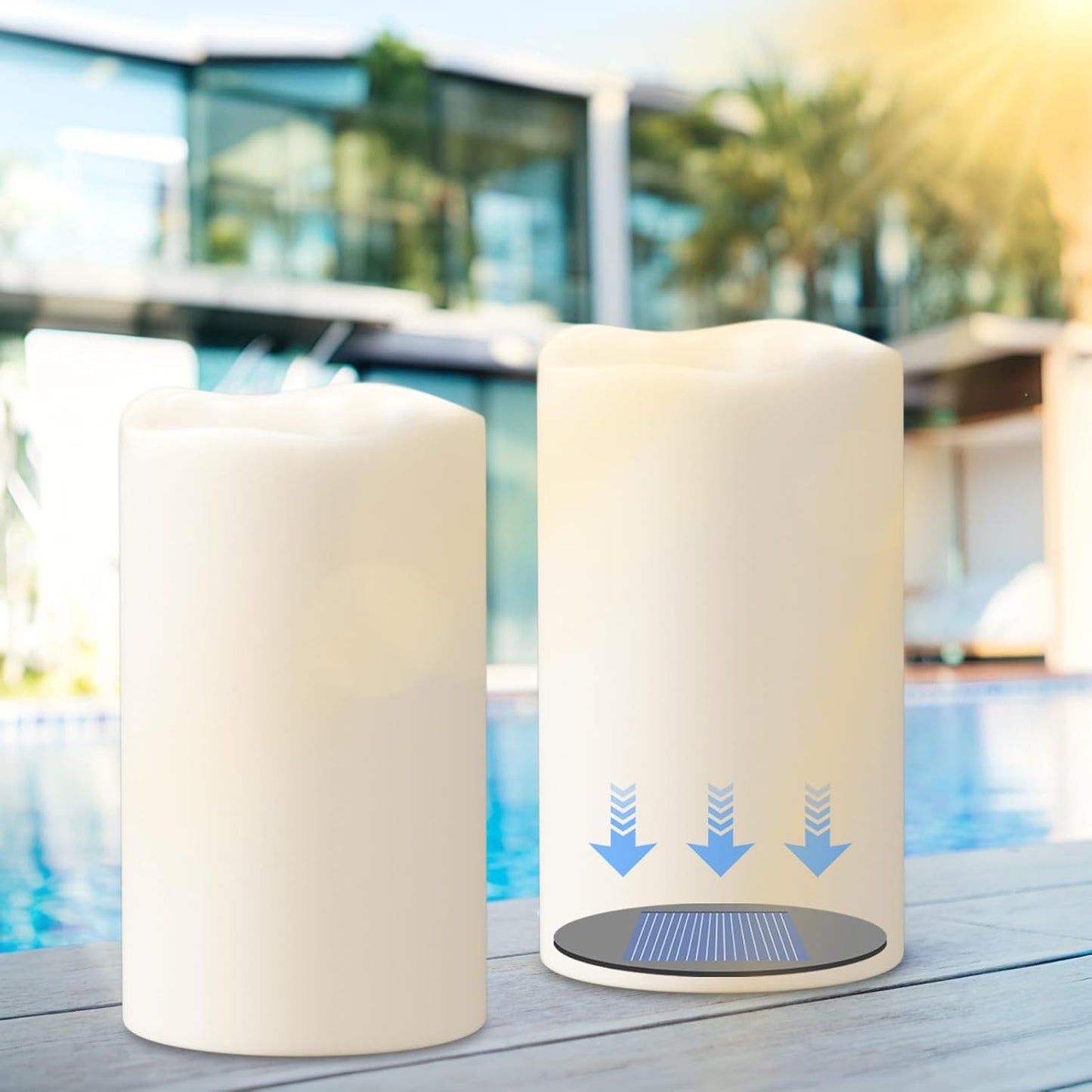 Eldnacele 5" Solar Outdoor Flameless Candles Dusk to Dawn Waterproof Rechargeable White Plastic LED Flickering Pillar Candles for Lantern Garden Patio Porch Home Decor