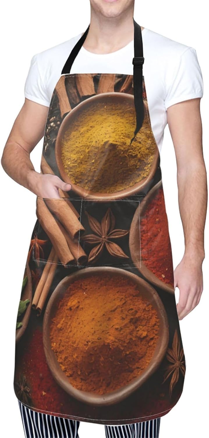 YANYU Spices Print 28x33 In Kitchen Apron Stylish Chef Apron with Pock