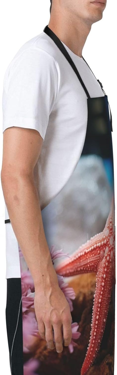 Umbrellas Starfish print Waterproof apron with pocket adjustable cooki
