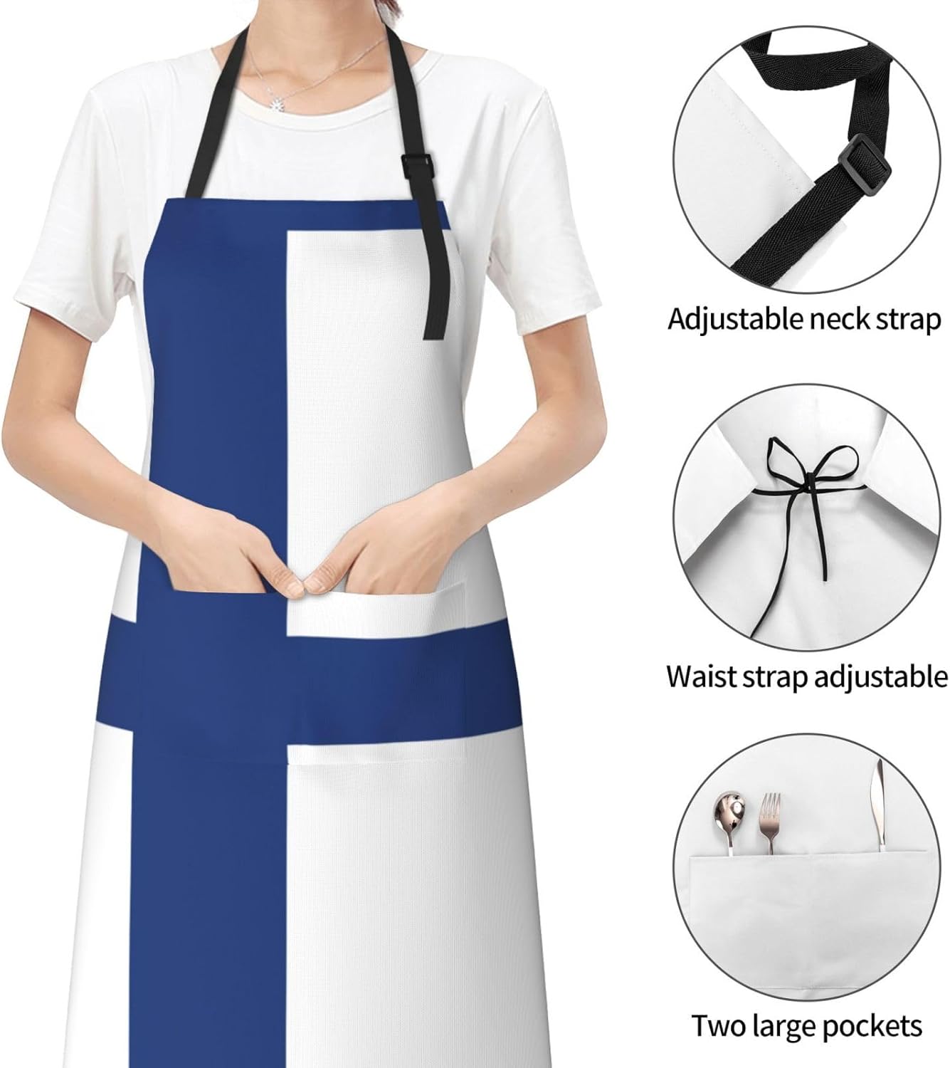 Finnish flag Print 28 x 33in Waterproof Apron with Pockets Fashionable Versatile Smock for Baking