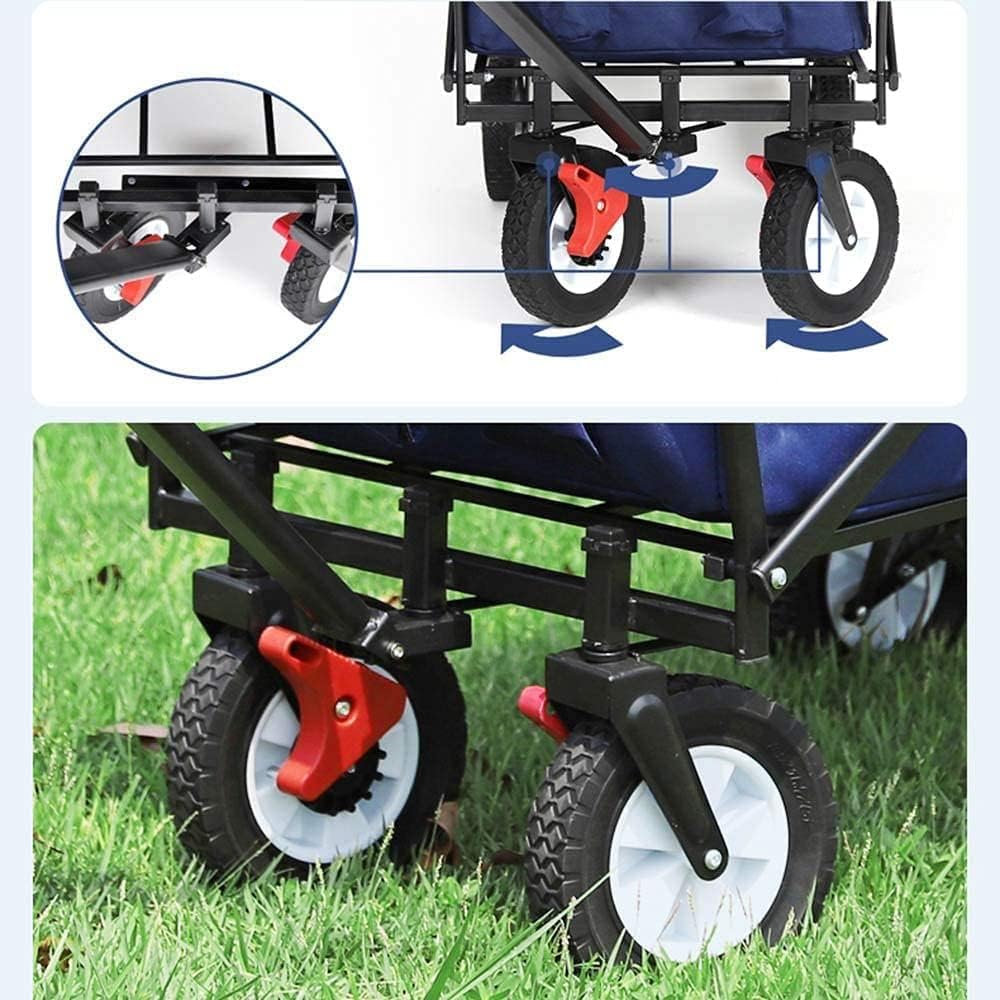 Trolleys, Folding Trolley Outdoor Multi-Function Wagon, Canvas Fabric, Adjustable Handle and 8In Rubber Wheels, Heavy-Duty Garden Transporter for Camping, Groceries, Shop