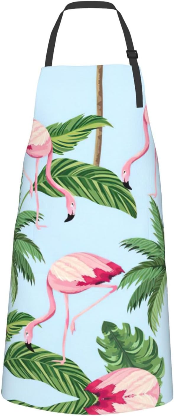 Tropical flamingos Print Laundry apron 28x33 In Waterproof Kitchen Apron with Pockets for Cooking Baking