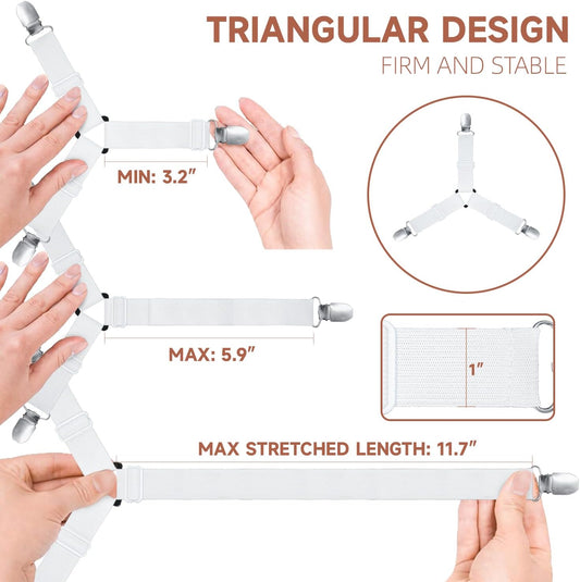 Bed Sheet Straps, Upgrade Fitted Bed Sheet Holders for Corners, Non Slip Sheet Clips White 4Pcs