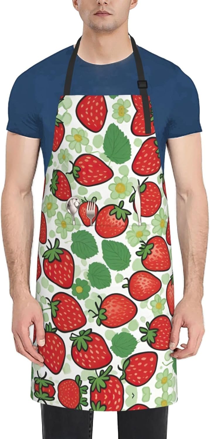 Strawberry pattern print Waterproof chef's apron with pocket apron for