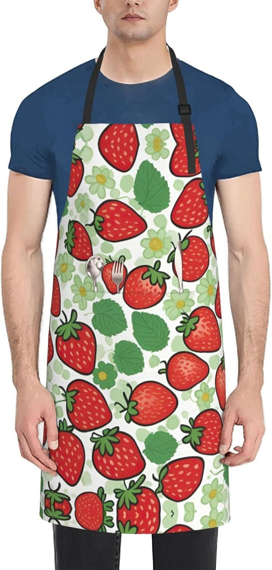 Strawberry pattern print Waterproof chef's apron with pocket apron for
