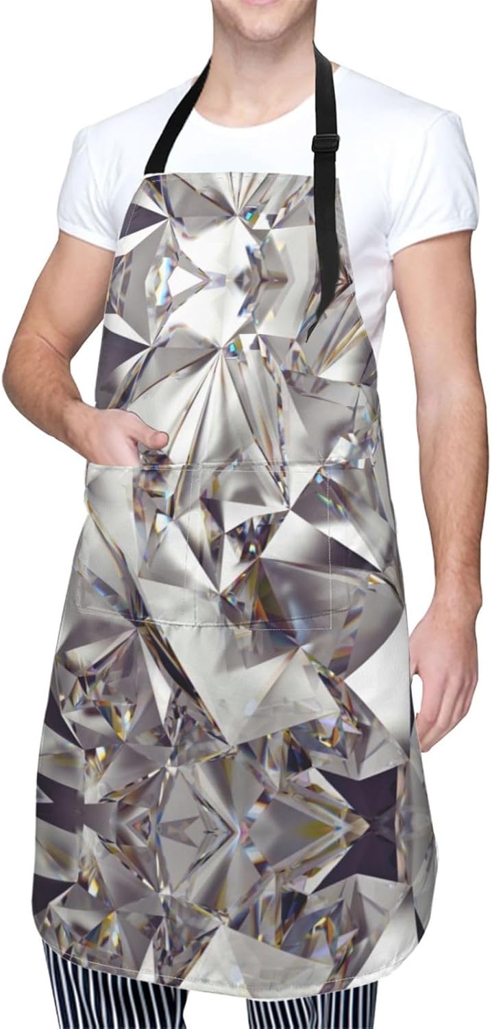 Glitter Abstract Diamond Crystal Pattern Print 28x33 In Adult Kitchen Apron with Pockets Versatile Chef Smock for Cooking Baking