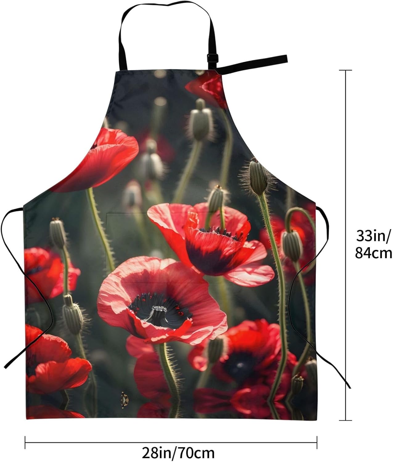 Beautiful Red Poppy Flower Print Laundry apron 28x33 In Waterproof Kitchen Apron with Pockets for Cooking Baking