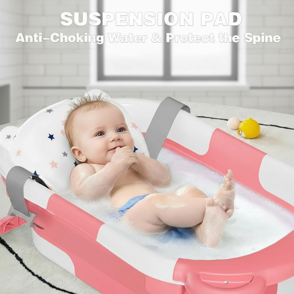TPN Collapsible Baby Bathtub, Baby Bath Tub with Soft Cushion & Real-T