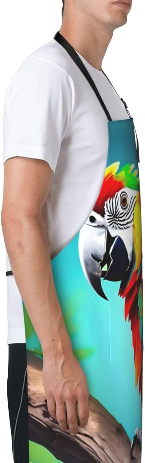 Parrots On Tree print Waterproof apron with pocket adjustable cooking apron for adult kitchen bibs to bake