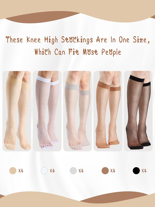 Geyoga 20 Pairs Knee High Stockings for Women Sheer Knee High Socks Ny
