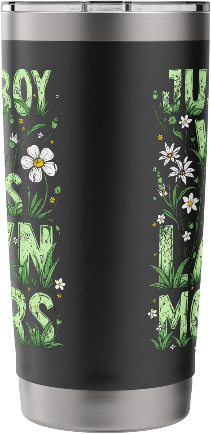 Just A Boy Who Loves Lawn Mowers Grass Mowing Lawn Mowing Stainless Steel Insulated Tumbler