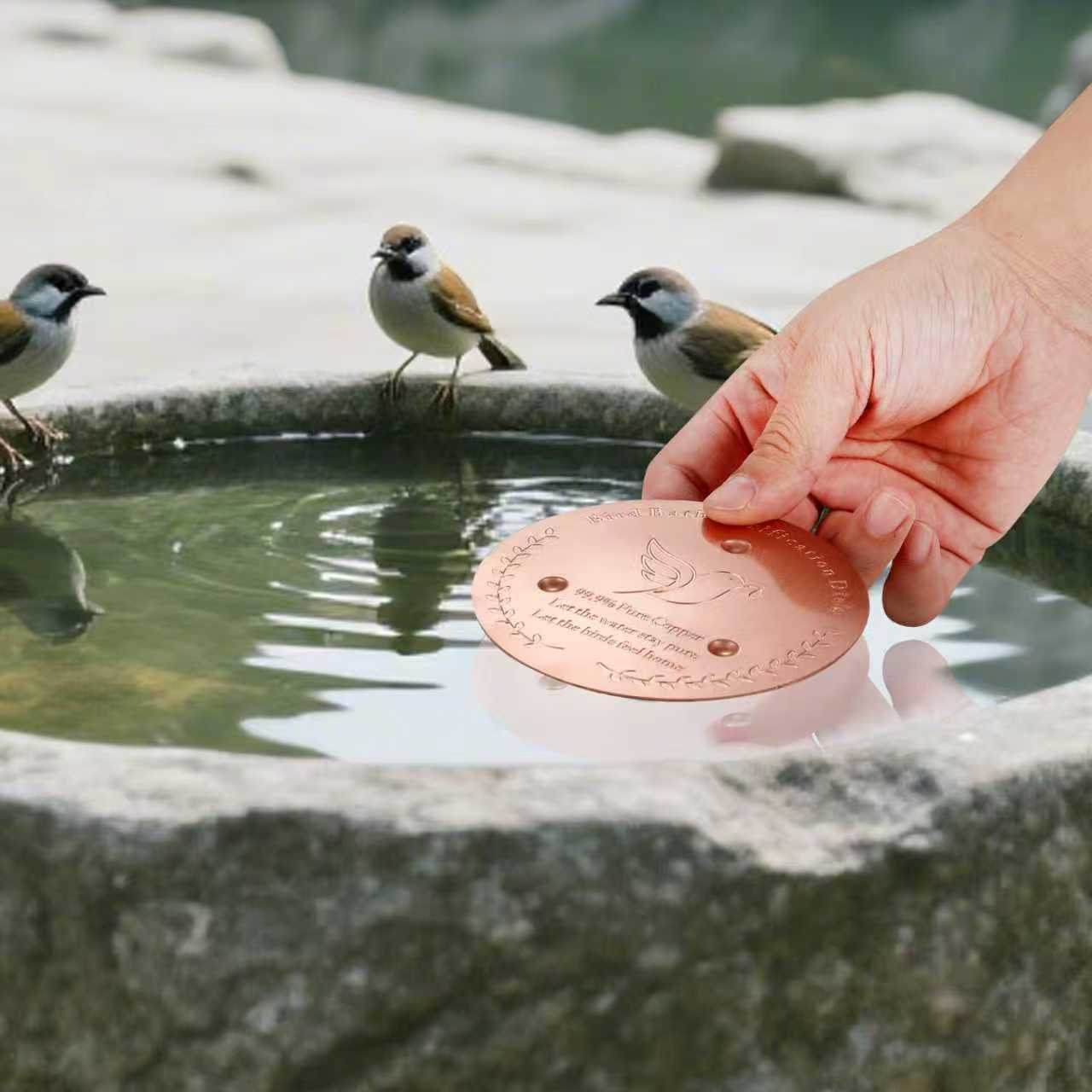 Bird Bath Copper Disk & Maintenance Set of 5, Includes 2 Pack 1mm Thick 99.9% Pure Copper Disks (100mm), Brush, Sponge & Polishing Cloth, Bird-Friendly Accessory to Keep Birdbath Water Fresh