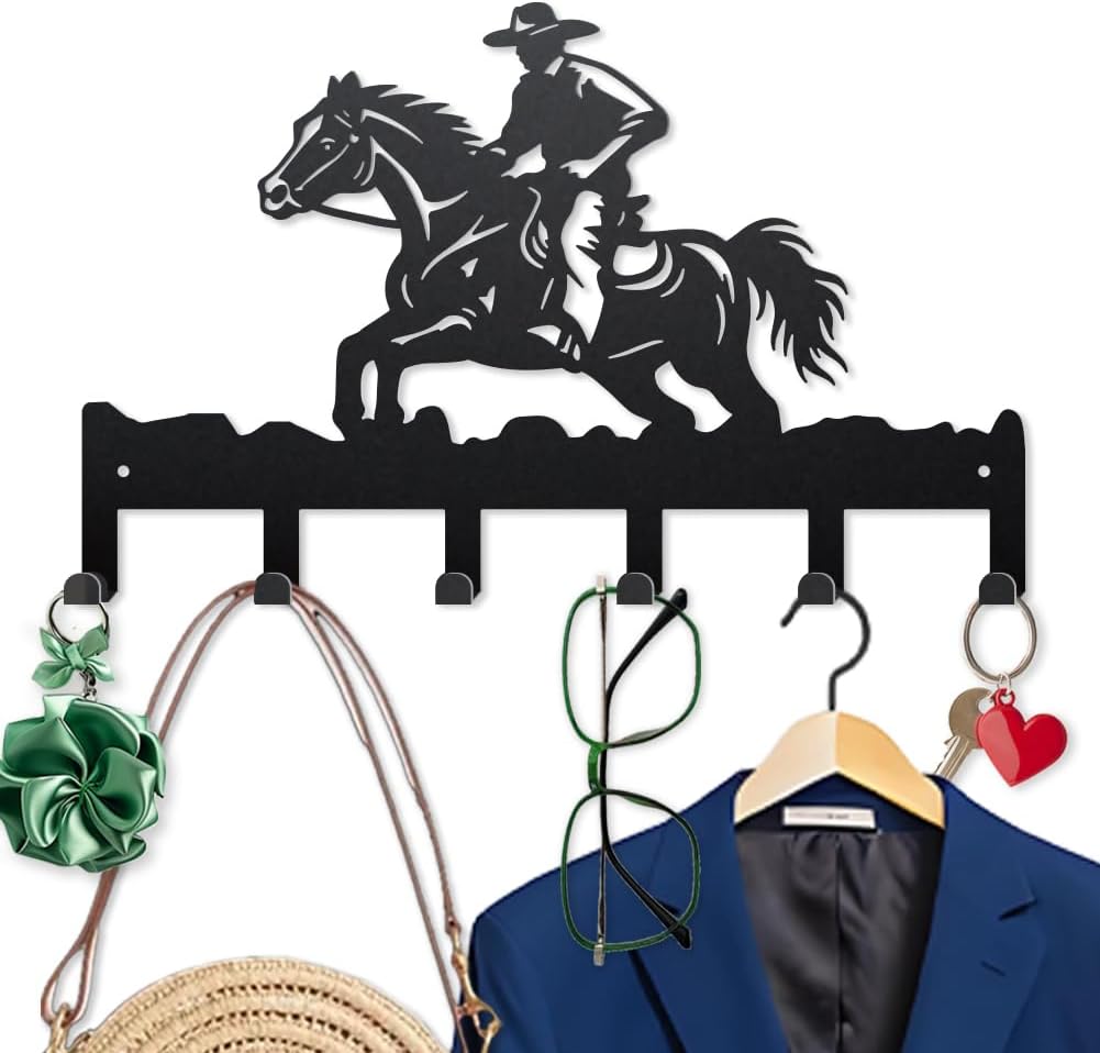 MAYJOYDIY Human Horse Riding Metal Key Hooks 9.8×15.7 Inch Western Cow