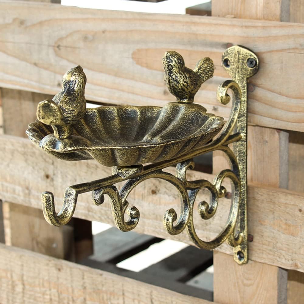 Cast Iron Wall Bird Feeder,Gold Wild Life Birds Bath for Outdoors,Pati
