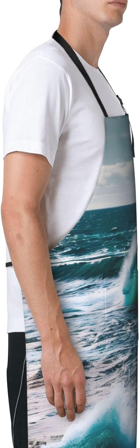 Scenic sea water print Waterproof chef's apron with pocket apron for k