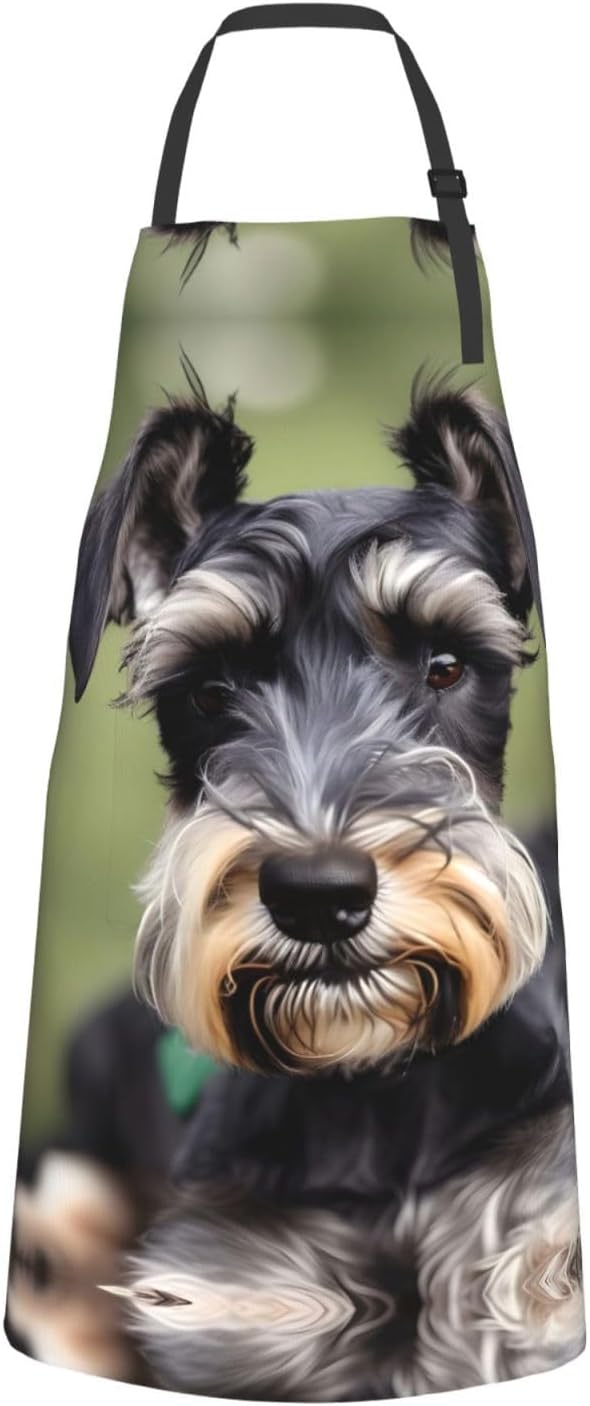 adorable schnauzer Print Laundry apron 28x33 In Waterproof Kitchen Apron with Pockets for Cooking Baking