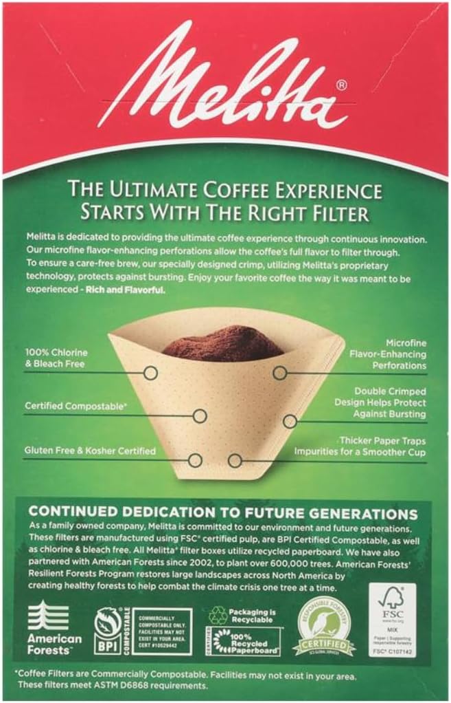 Melitta #4 Cone Coffee Filters, Natural Brown, 100 Count (Pack Of 3), 300 Total Filters - Fits all 8-12 Cup Cone Coffee Makers and Pour-Overs, Compostable, Tear-Resistant