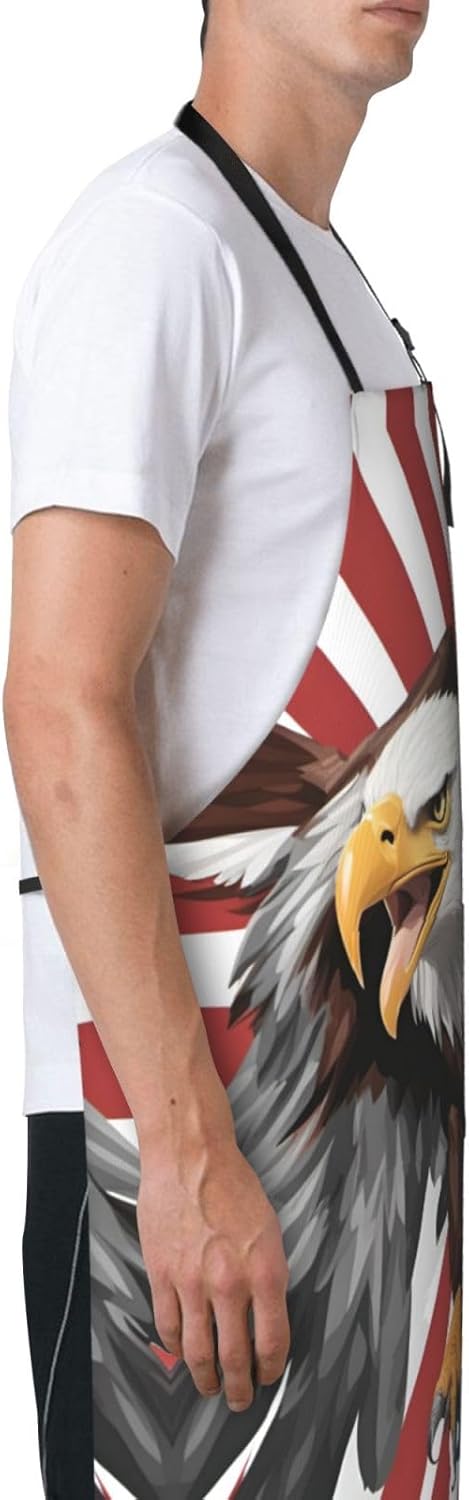 Eagle with USA Flag print Waterproof chef's apron with pocket apron for kitchen cooking baking barbecue and gardening