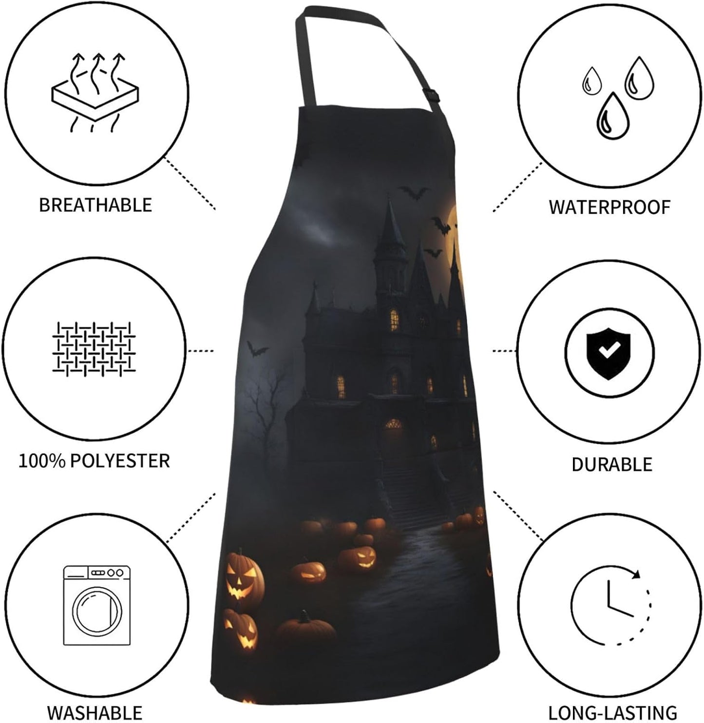 Halloween Goth print Waterproof chef's apron with pocket apron for kitchen cooking baking barbecue and gardening
