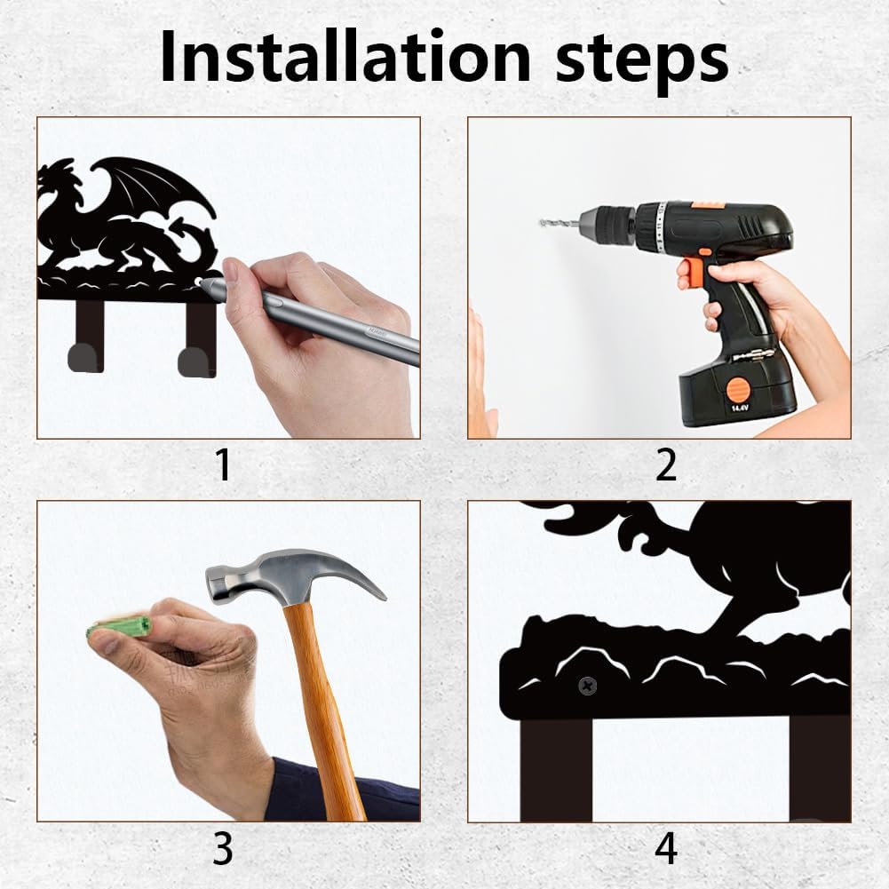 Dragon Key Holder for Wall Mini Black Iron Key Hooks Wall Mounted Key 