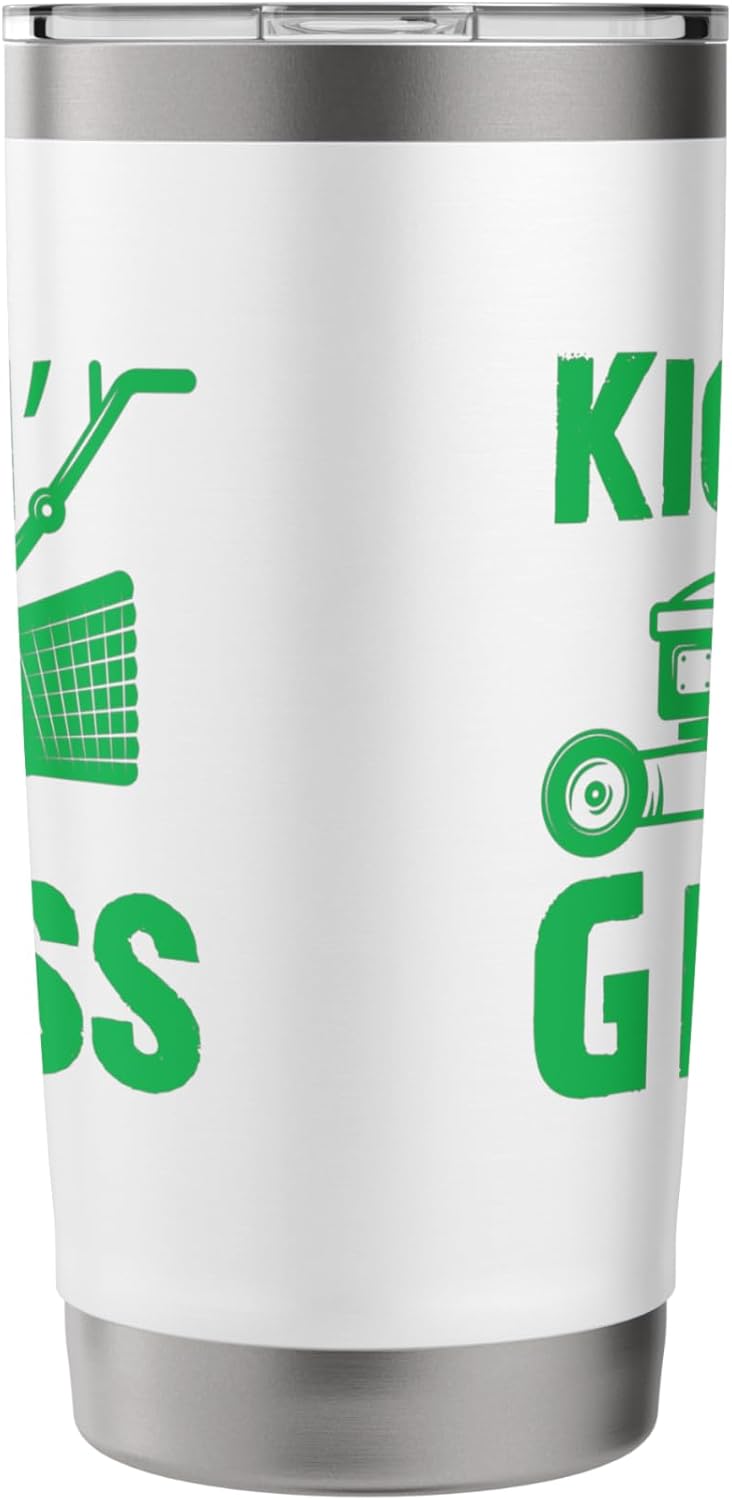 Kicking Grass Lawn Care Mowing Landscaping Gardener Funny Stainless Steel Insulated Tumbler