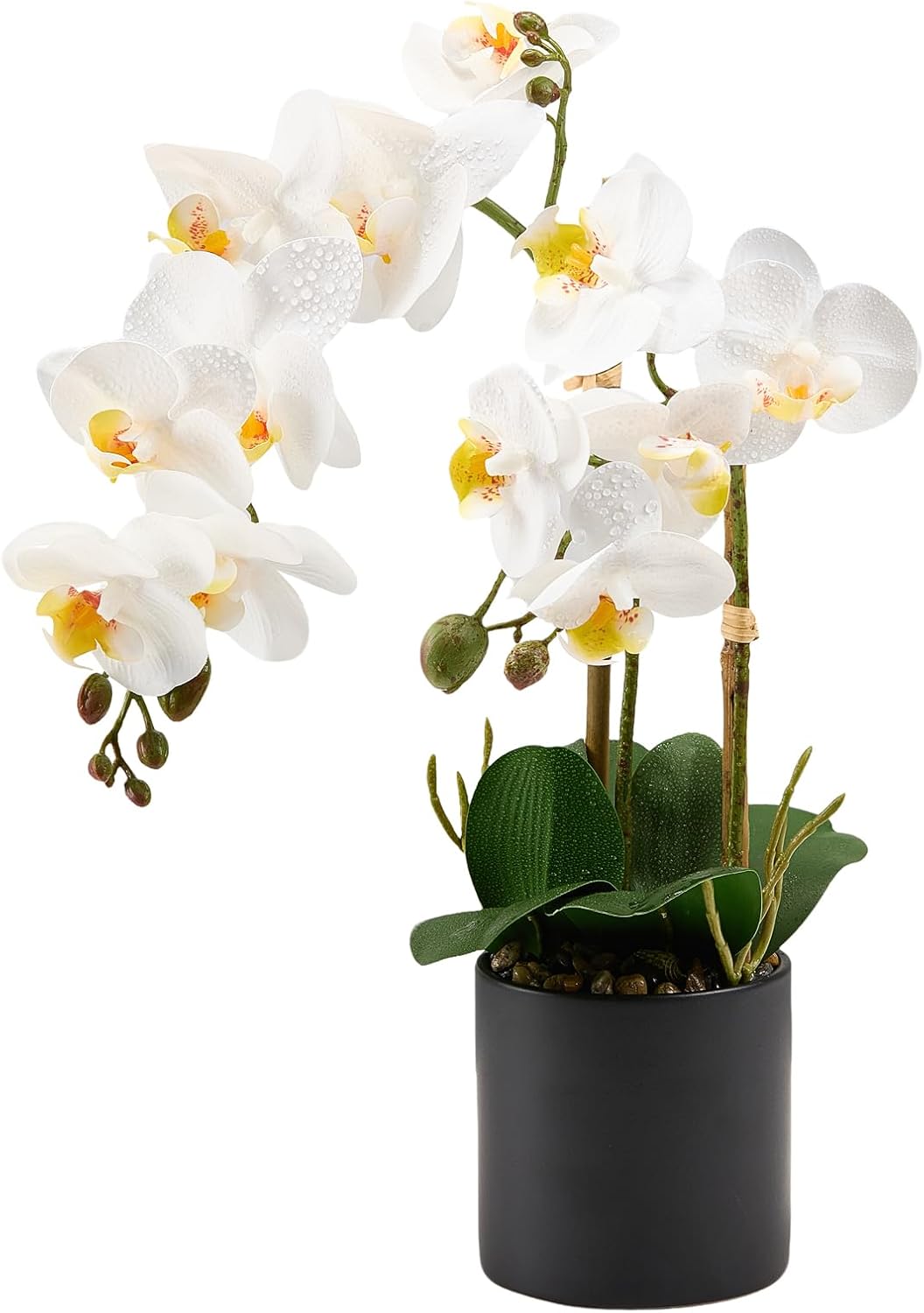 17" Fake White Orchid Flowers in Ceramic Pot,Real Touch Orchids Artificial Flowers Potted Plant,Faux Phalaenopsis Flowers Potting for Home Wedding Table Centerpiece Bathroom Office Decor