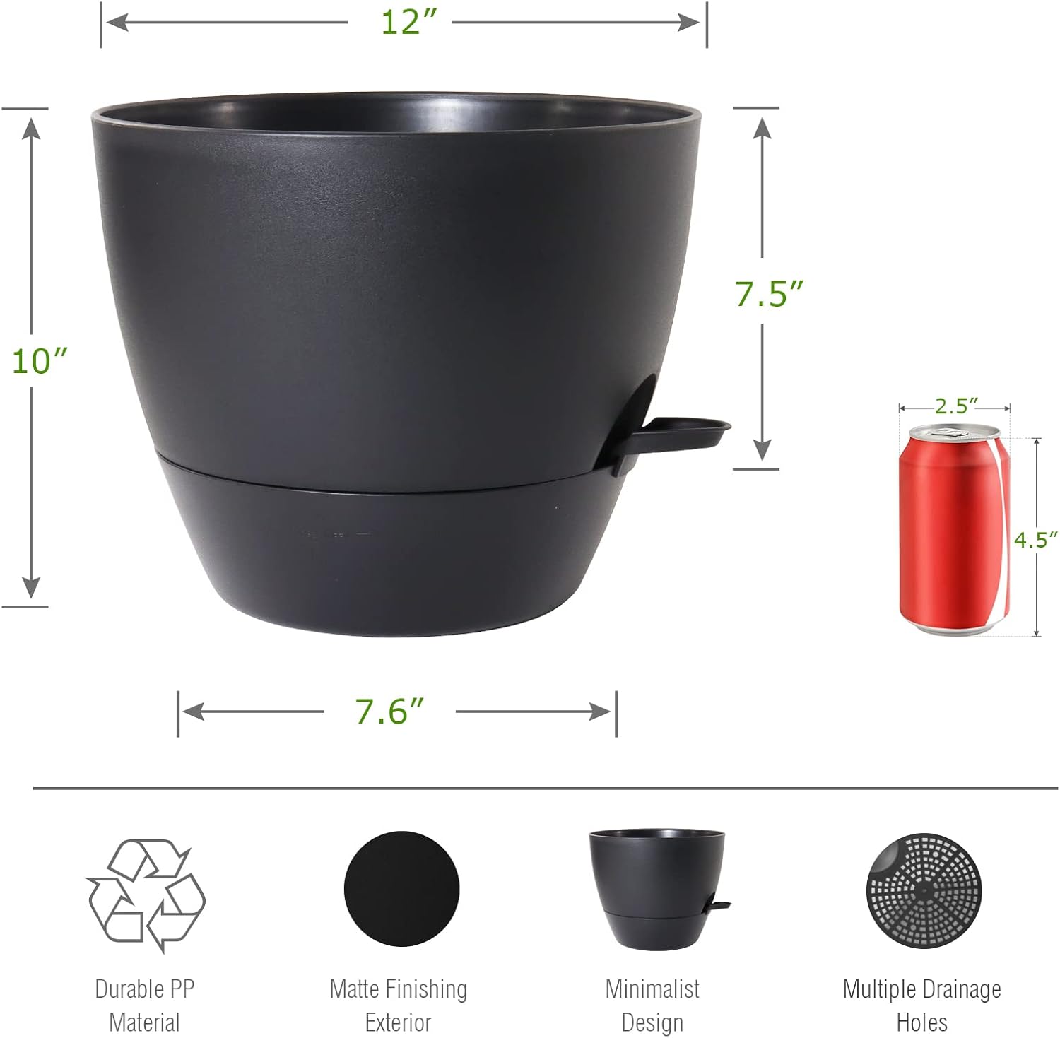 12 inch Large Self Watering Pots, Plastic Planters with 60oZ Removable