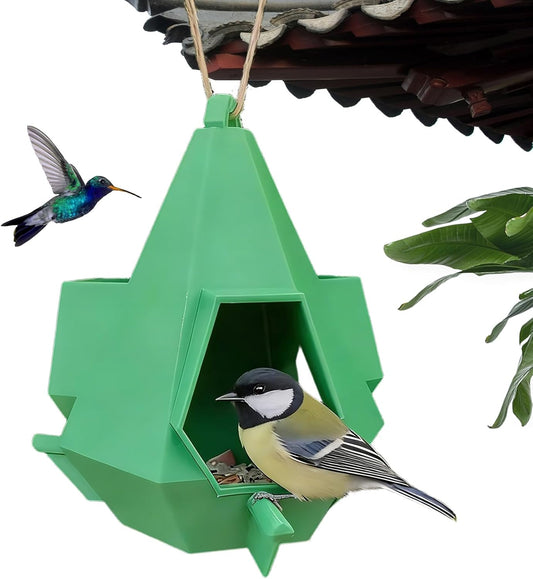 House Bird Feeder | Hangable Food Station - Roof Design Easy Refill Decorative Bird Feeders - for Adults Elderly Hummingbird Finch Viewing Outside Yard Balcony