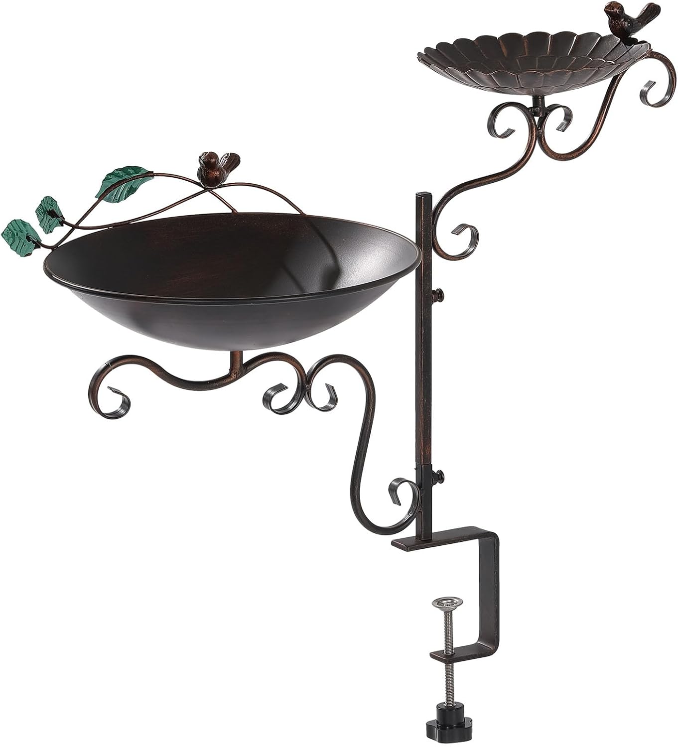 Jemeni Deck Mounted Bird Bath and Feeder Combo, 2 in 1 Bird Feeder with Baths for Outdoor with Clamp Mount Balcony Railing Attracting Birds