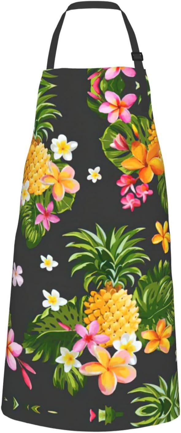 Tropical Pineapple Hawaiian Print Laundry apron 28x33 In Waterproof Kitchen Apron with Pockets for Cooking Baking