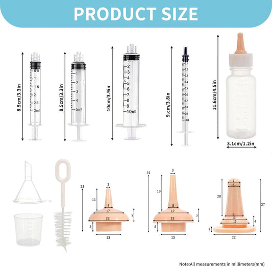 Pet Nursing Kit – Kitten Bottle Feeding Set with Nipples, Syringes, an