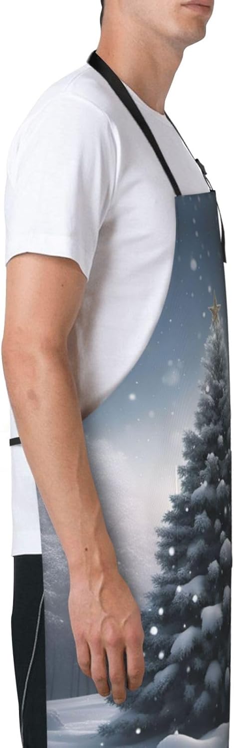 Christmas Tree Snow print Waterproof chef's apron with pocket apron for kitchen cooking baking barbecue and gardening