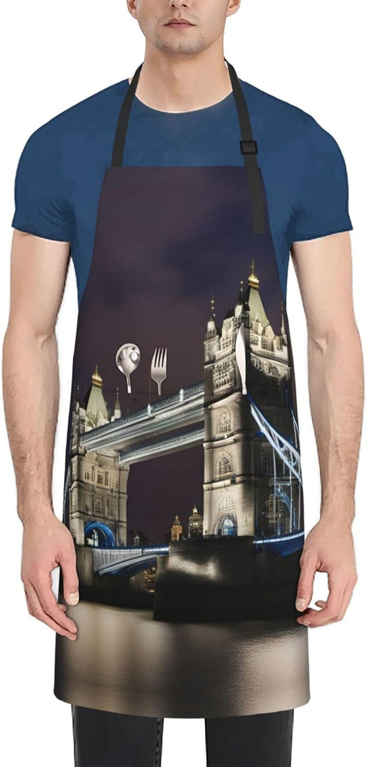 Tower Bridge in London print Waterproof chef's apron with pocket apron for kitchen cooking baking barbecue and gardening