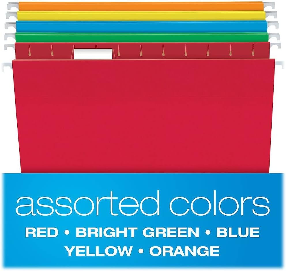 Pendaflex Hanging File Folders, Letter Size, Assorted Colors, 1/5-Cut 