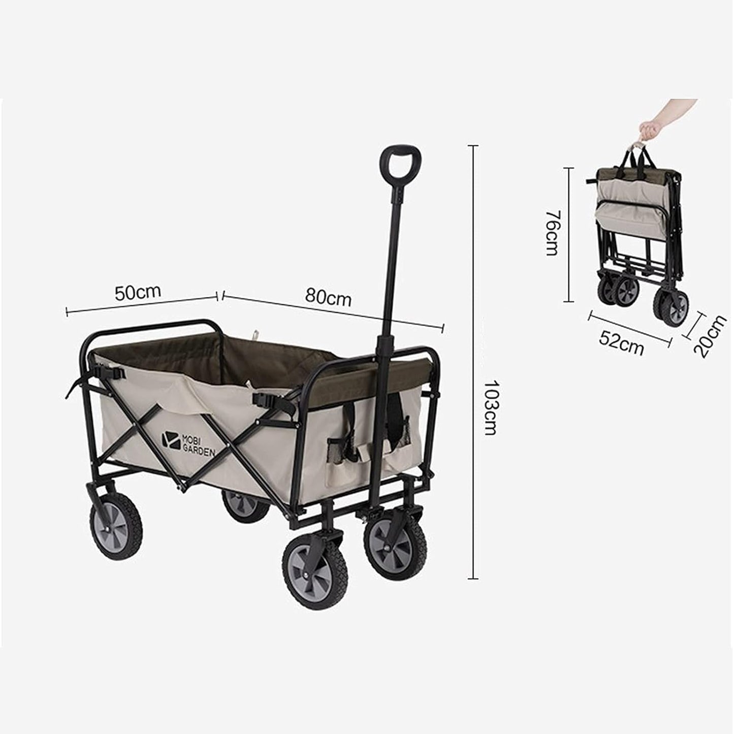 Camping Wagon, Folding Garden Cart, Shopping Trolley Collapsible, Heavy Duty Utility Use with Side Bag and Storage Bag - (Gray) (Gray)