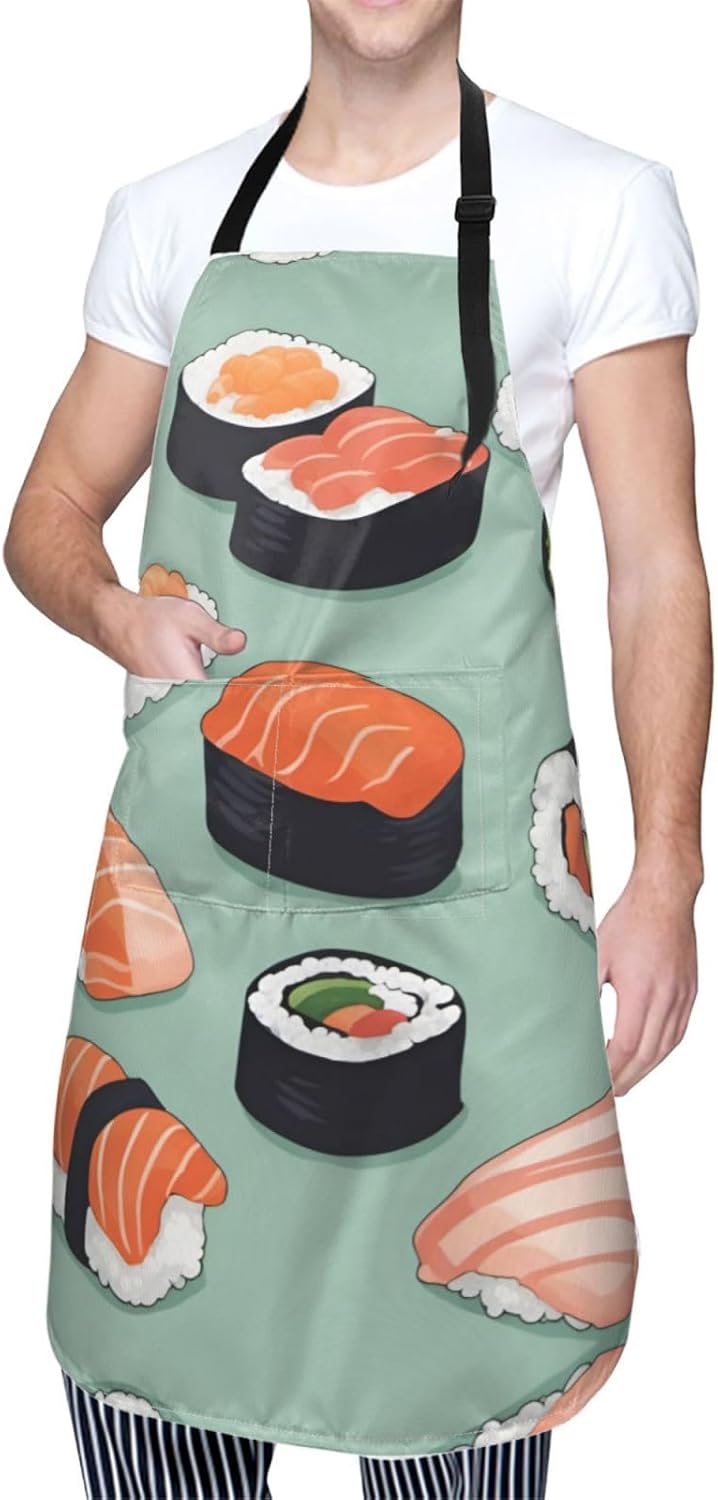 Delicious sushi 1 print Waterproof chef's apron with pocket apron for kitchen cooking baking barbecue and gardening