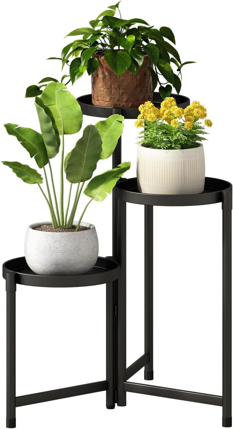 Plant Stand indoor outdoor-3 Tier black Tall Metal Flower Pot Holder 9