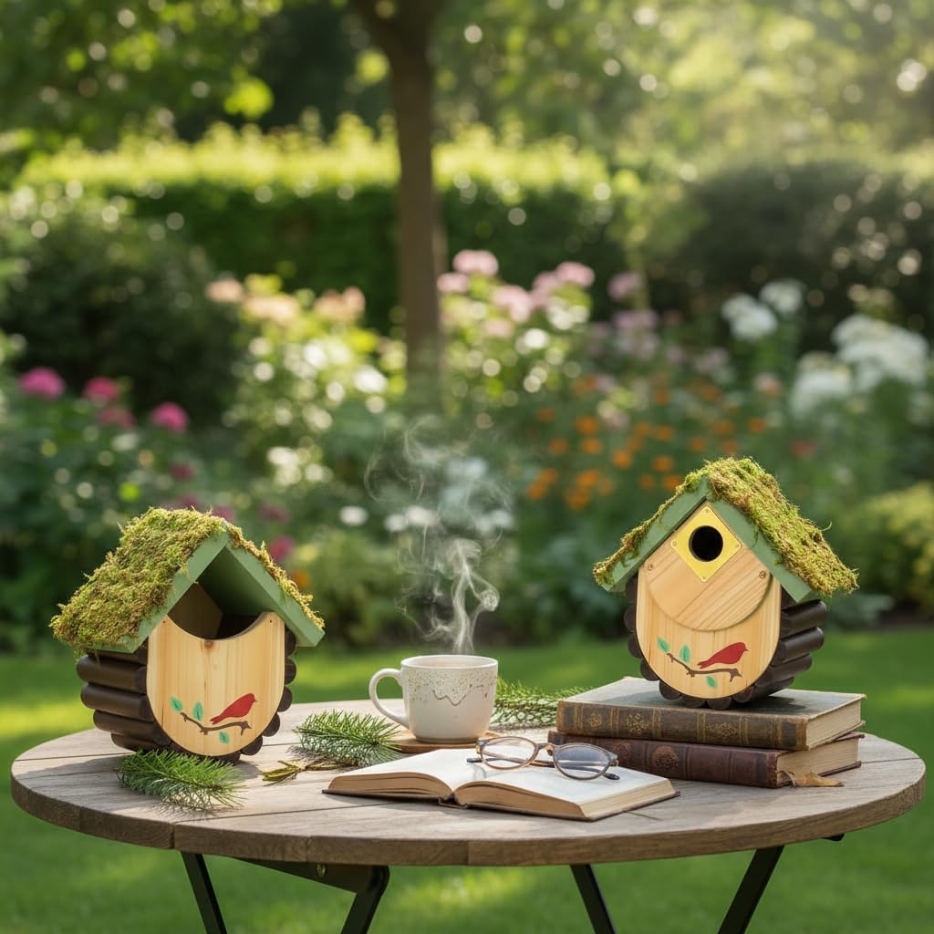 1pc Bird House for Bluebirds and Cadinals - Cedar Wood Large Open Bluebird House Nestbox - Birdhouse for Outside Wall Mountable - 1.5" Brass Plate Heavy 13/16" Thick - 10 Years Usage Multifunctional